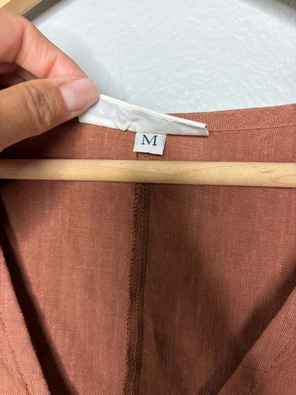 Bryn Walker Medium Earthy Clay Minimalist 100% Linen Midi Dress POCKETS - Picture 5 of 6